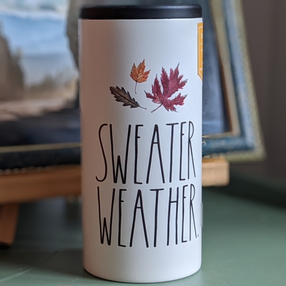 Rae Dunn slim can white claw cooler Sweater Weather leaves autumn 2021 12oz